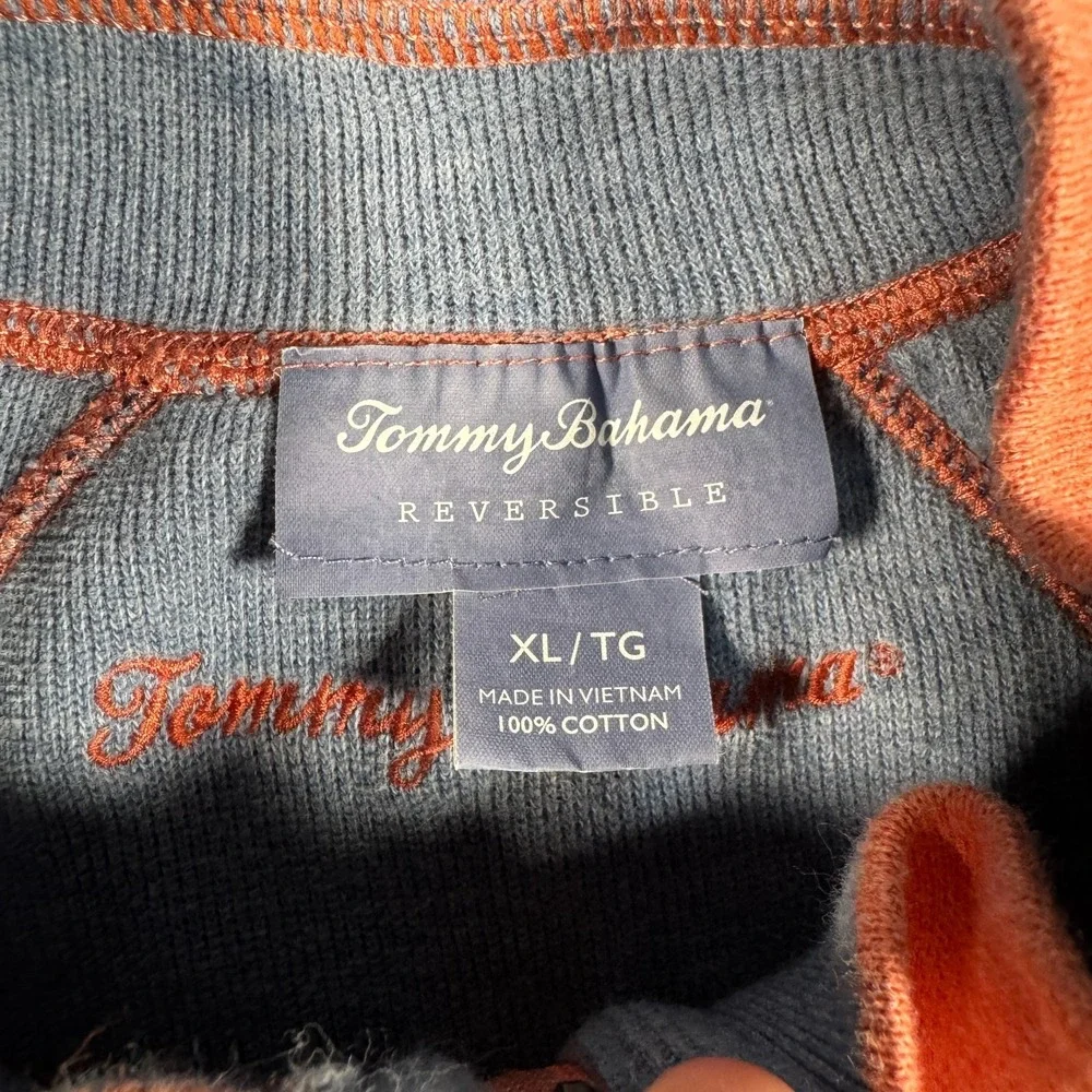 Tommy Bahama Sweater Men's XL Orange Knit‎ Quarter Zip Reversible Preppy Holiday